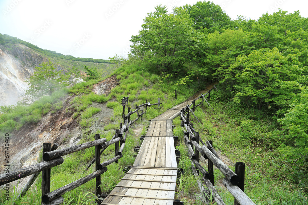 Wooden walkway in Noboribetsu