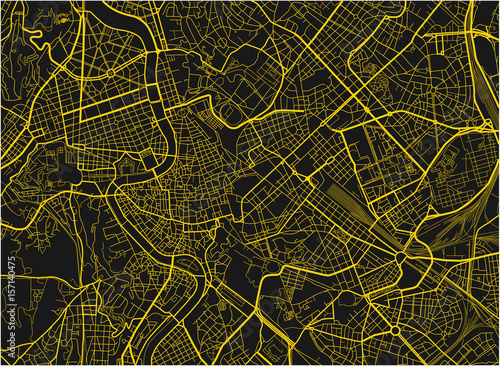Black and yellow vector city map of Rome with well organized separated layers.
