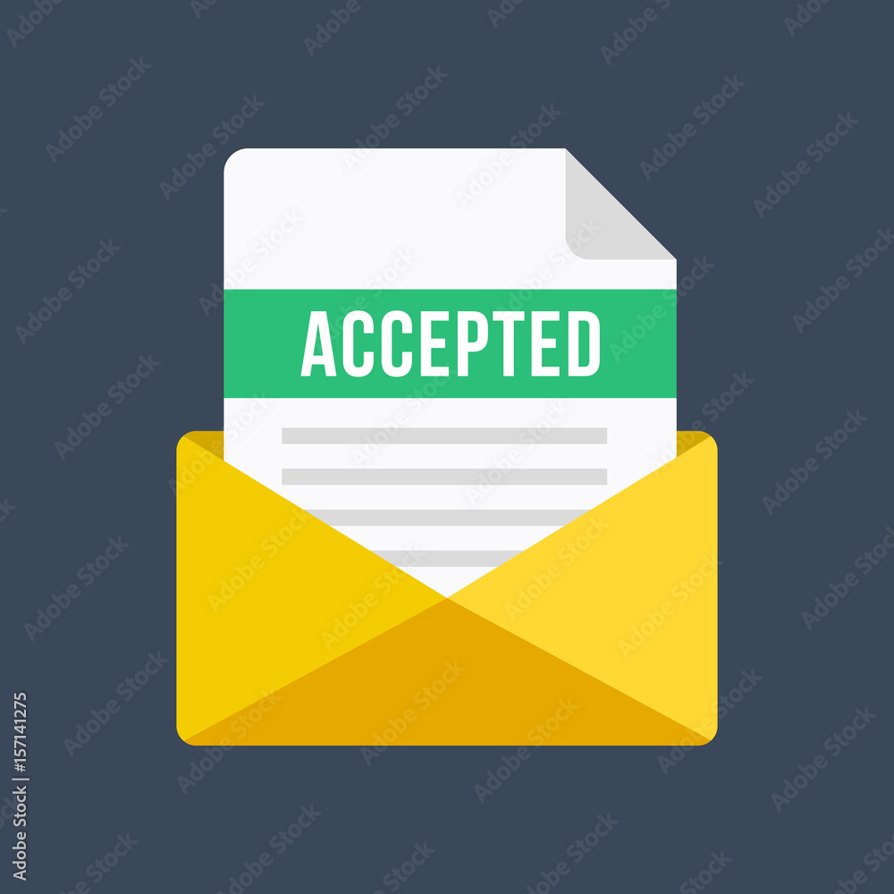 Envelope with acceptance letter. Email and document with accepted title. Modern flat design vector illustration Envelope with acceptance letter. Email and document with accepted title. Modern flat design vector illustration