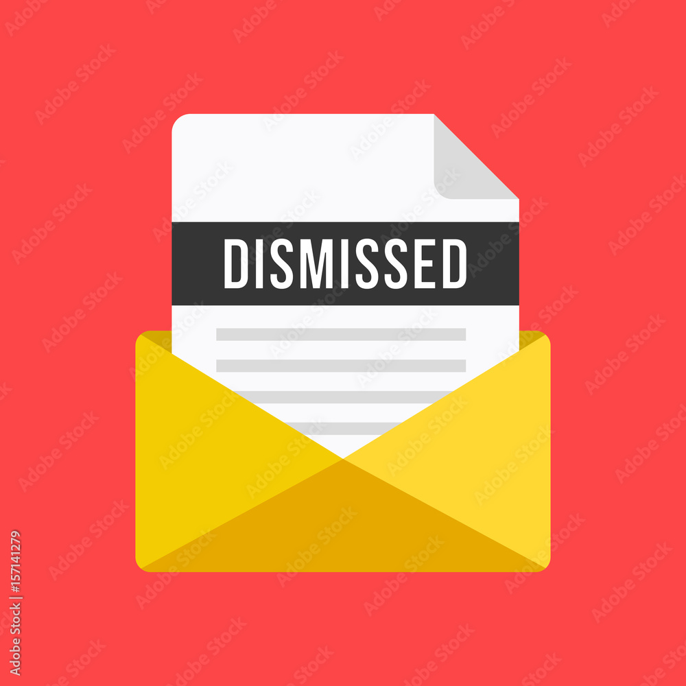 Envelope with dismissal letter. Email and document with dismissed title. Modern flat design vector illustration Envelope with dismissal letter. Email and document with dismissed title. Modern flat design vector illustration