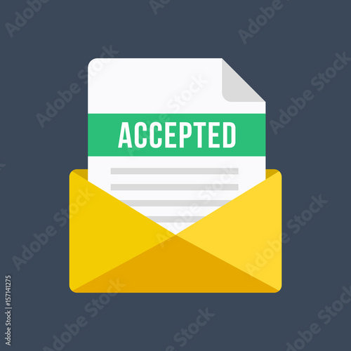 Envelope with acceptance letter. Email and document with accepted title. Modern flat design vector illustration