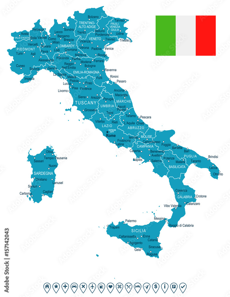 Obraz premium Italy - map and flag – illustration