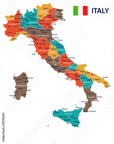 Italy - map and flag – illustration