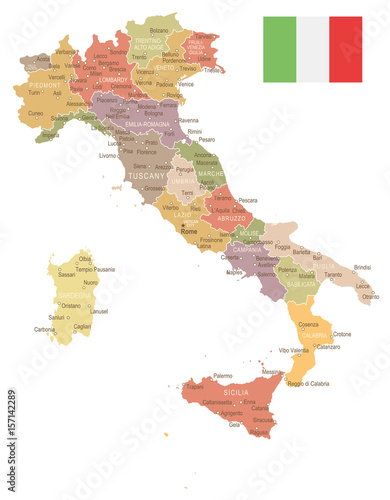 Italy - vintage map and flag - illustration