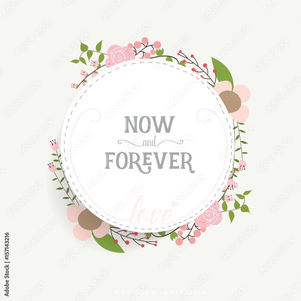 Wedding invitation card design with cute flower templates. Vector illustration