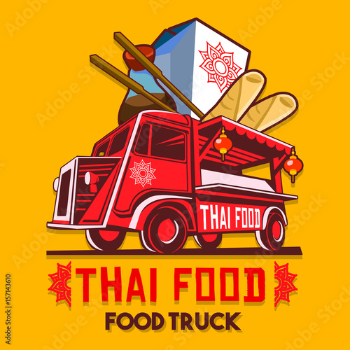 Food truck logotype for bakery bread fast delivery service or bakers food festival. Truck van with advertise ads vector logo