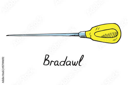 Bradawl, hand drawn doodle sketch in pop art style, vector color illustration