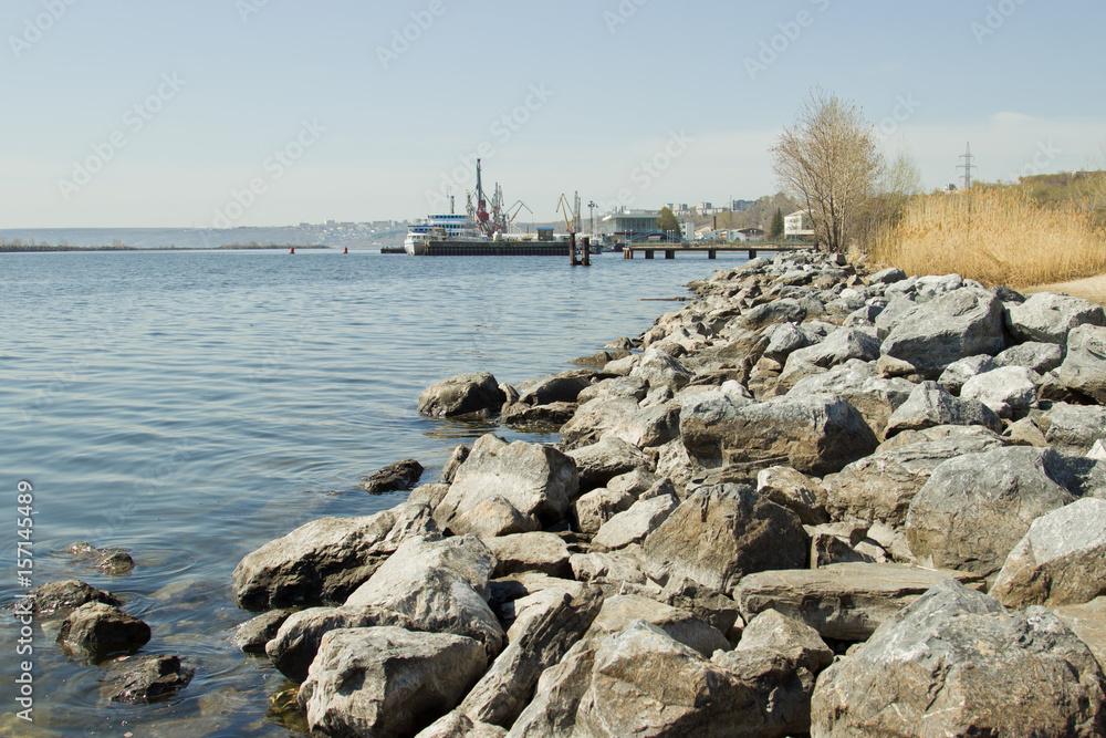 Large stones on the banks of the Volga, River Port of Ulyanovsk. Large stones on the banks of the Volga, River Port of Ulyanovsk.