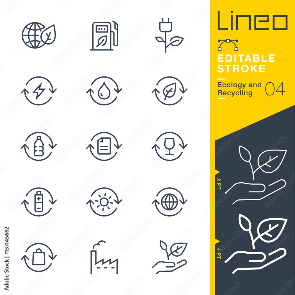 Lineo Editable Stroke - Ecology and Recycling line icons
Vector Icons - Adjust stroke weight - Expand to any size - Change to any colour