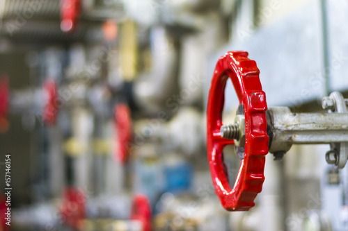 Red hand wheel of valve in the plant