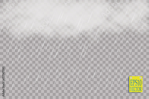 Rain and white cloud isolated on transparent background. Vector
