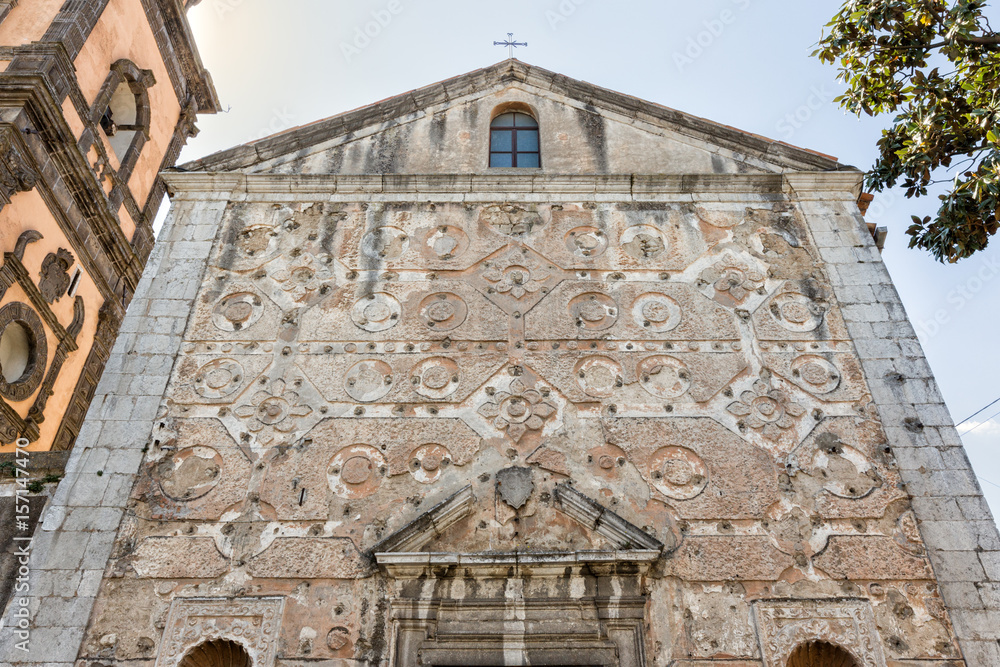 Solopaca (Benevento, Italy) - SS. Christ Corpus church, 1617; the 17th-century facade is decorated with bas-reliefs geometrically defined by floral rosettes