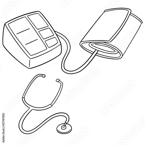 vector set of blood pressure monitor and stethoscope