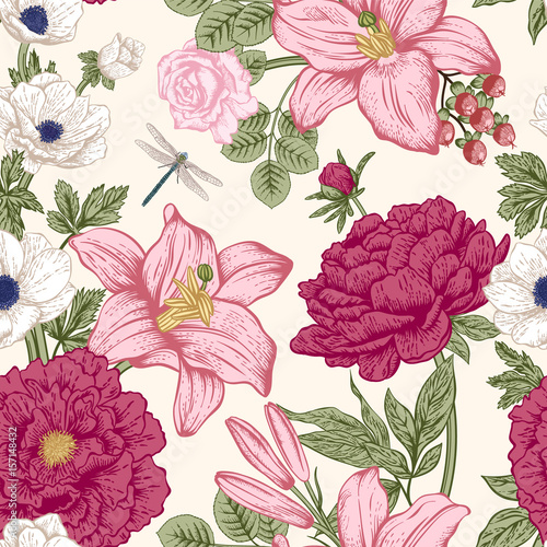 Seamless pattern with flowers. Vector illustration.