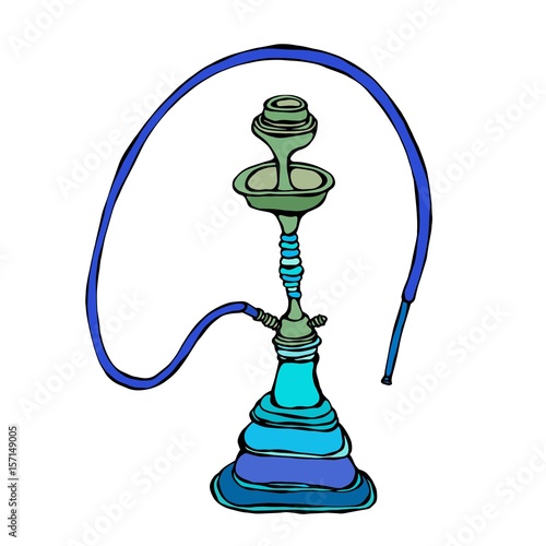 Shisha, Bong, Hooka, Hookah with Smoking Pipe, Oriental Hookah Bar or Lounge. Vector Illustration Isolated On a White Background Doodle Cartoon Vintage Hand Drawn Hipster Style Sketch.