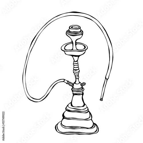 Shisha, Bong, Hooka, Hookah with Smoking Pipe, Oriental Hookah Bar or Lounge. Vector Illustration Isolated On a White Background Doodle Cartoon Vintage Hand Drawn Hipster Style Sketch.