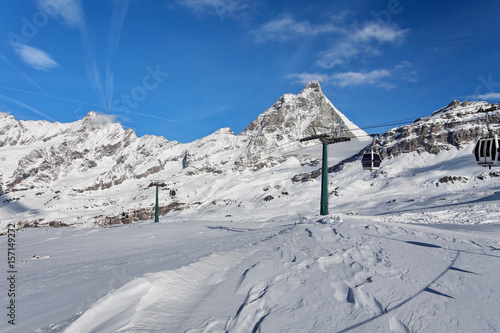 Mountain skiing - view at Matterhorn, Italy, Valle d'Aosta, Breuil-Cervinia, Aosta Valley, Cervinia © Irina Sen