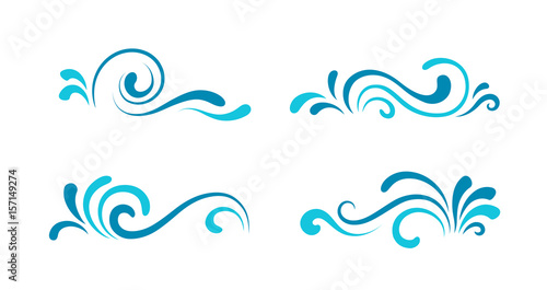 Set of wave icons, simple swirls isolated on white