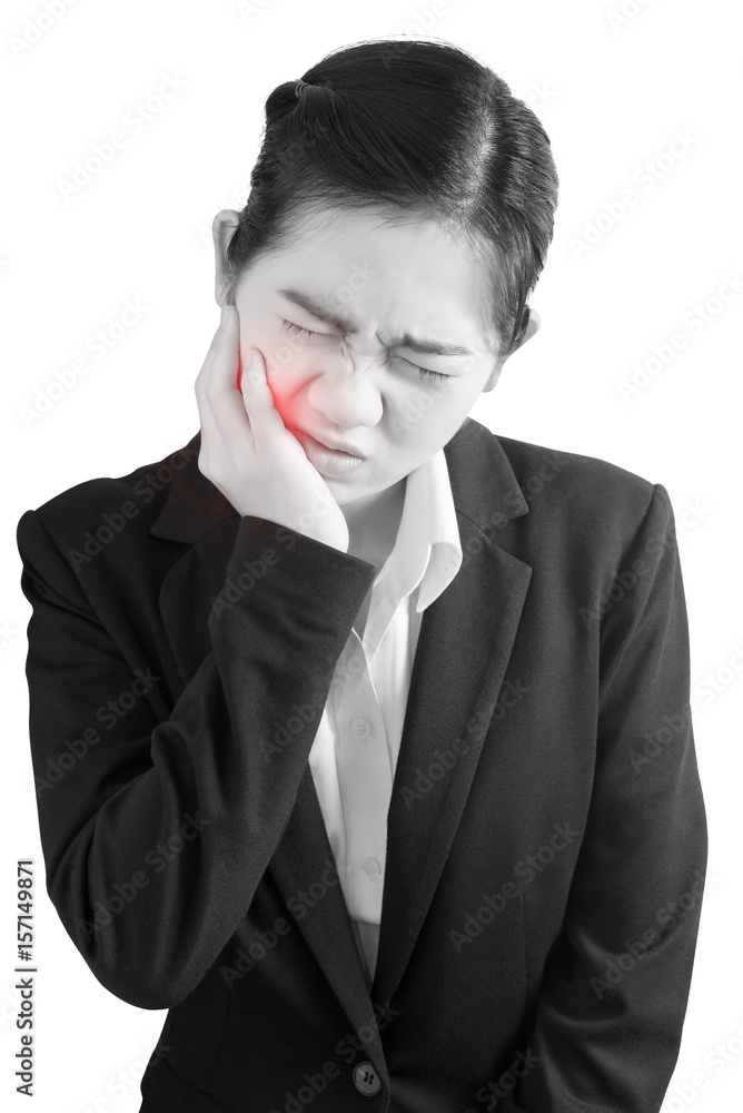 Toothache symptom in a woman isolated on white background. Clipping path on white background. Toothache symptom in a woman isolated on white background. Clipping path on white background.