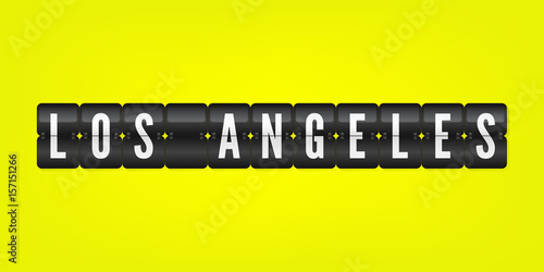 Los Angeles american city flip symbol isolated. Vector scoreboard icon illustration. California International airport black and white sign on yellow background