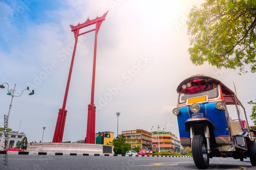 The giant swing (Sao Ching Cha) with tuktuk in Bangkok, Thailand