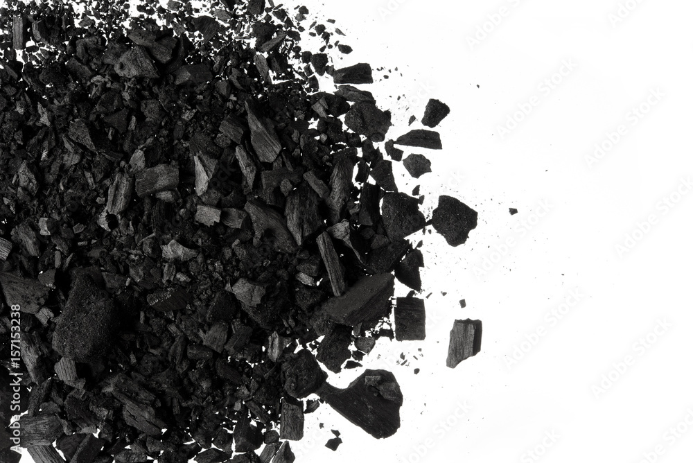 Pile of Carbon charcoal  dust on white background - obrazy, fototapety, plakaty 