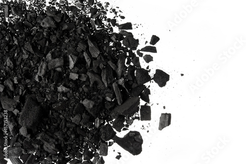 Pile of Carbon charcoal  dust on white background