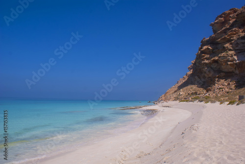 The white sand beach on the island of Sokur, Yemen, view. The weather is beautiful.