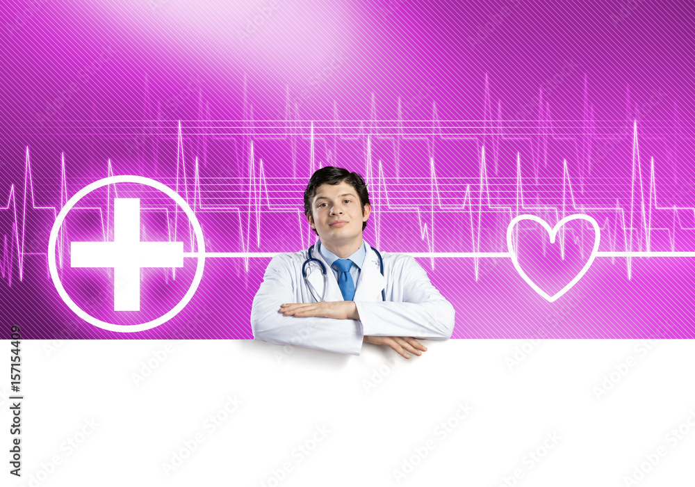 Doctor with banner Doctor with banner