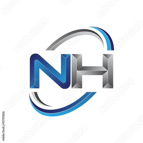 Simple initial letter logo modern swoosh NH
