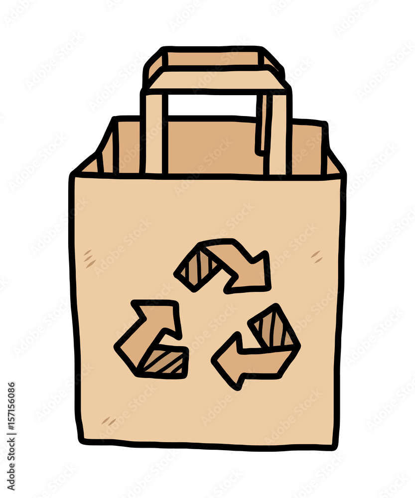 recycle paper bag / cartoon vector and illustration, hand drawn style,  isolated on white background. Stock Vector | Adobe Stock