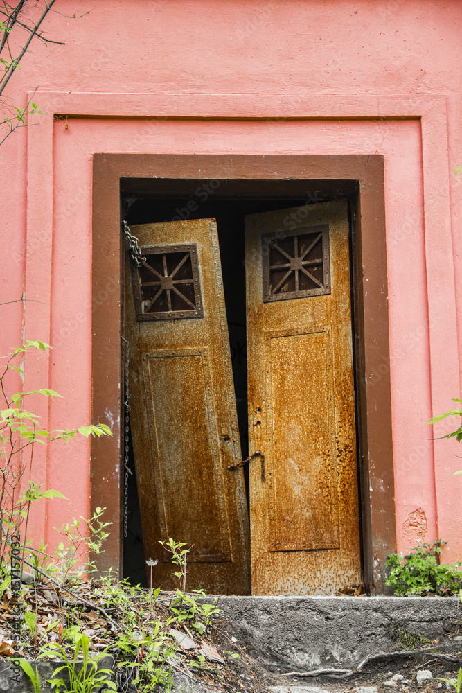 vintage doors on abandoned building