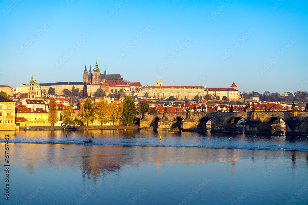 Old downtown of Prague, Vltava river and Charles bridge. Czech Republic
