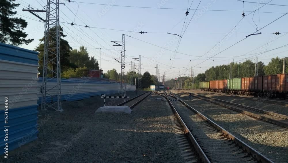 Railway receding into the distance. Major train station freight and passenger trains in Novosibirsk Railway receding into the distance. Major train station freight and passenger trains in Novosibirsk