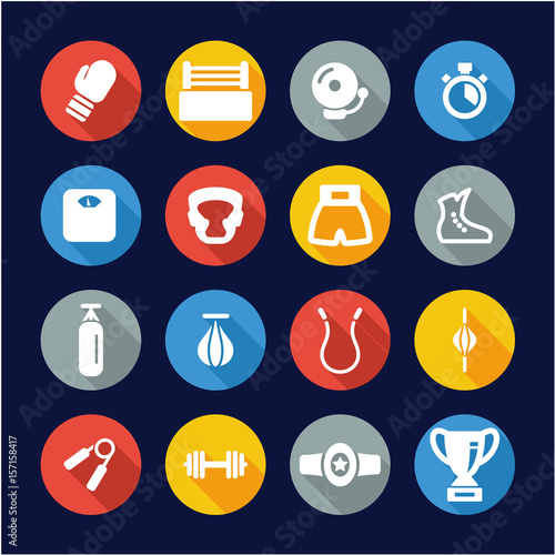 Boxing Icons Flat Design Circle