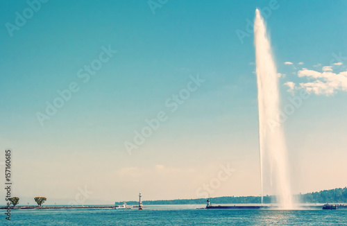 The famous Jet d'Eau fountain in Geneva, Switzerland