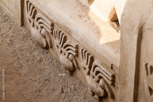 Detail of a decoration at the ruins of adobe city Chan Chan in Trujillo, Peru