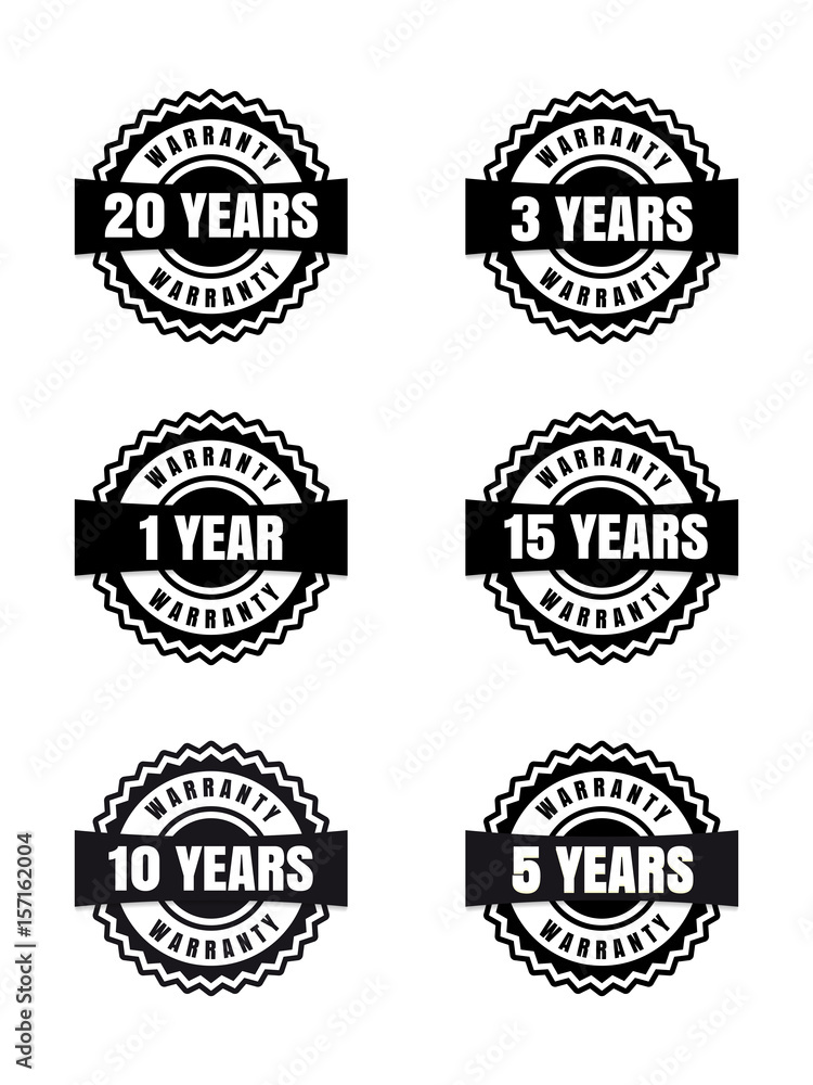 Fototapeta premium Black and white warranty labels set isolated on white background. Vector illustration