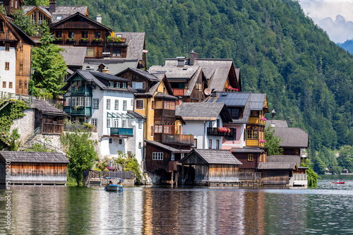 Hallstatt mountain village at Hallstattersee lake in the Austrian Alps in summer, Salzkammergut