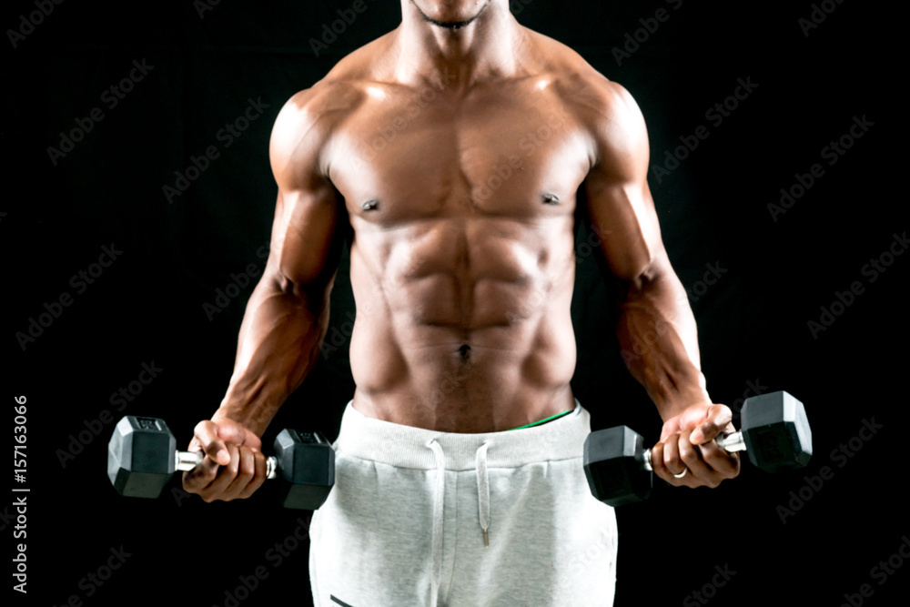 man big muscles doing exercises