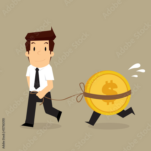 businessman walk holding a coin