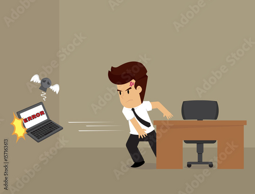 Businessman angry throwing, computer error