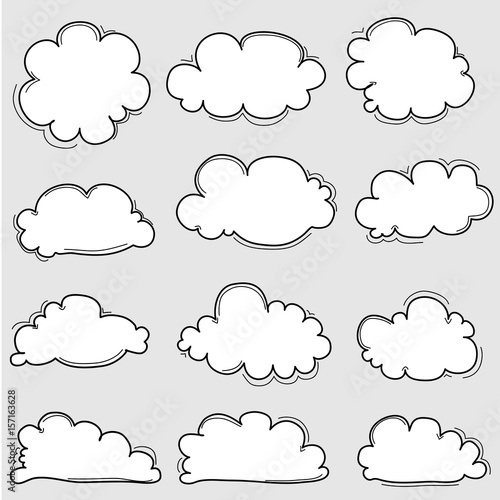 Hand Drawn Clouds Set. Vector Illustration.
