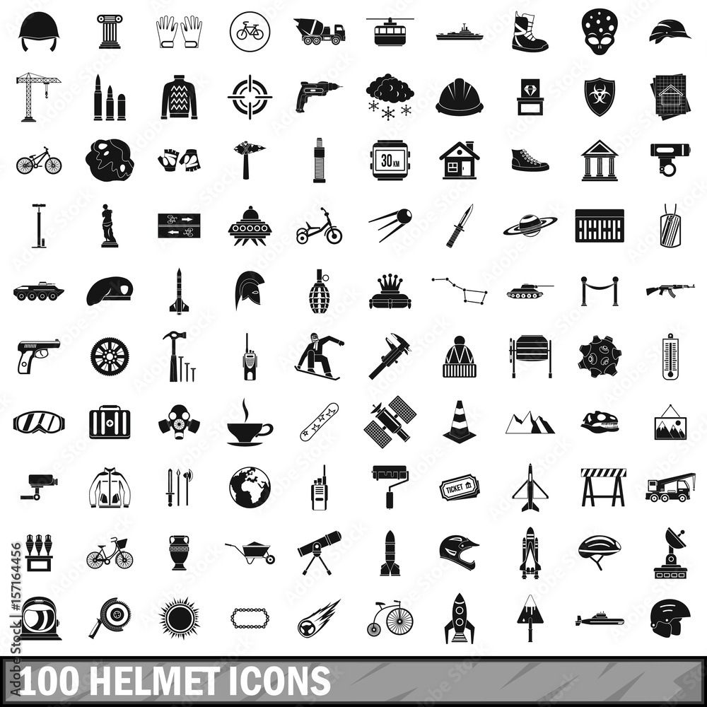 100 helmet icons set, simple style 100 helmet icons set, simple style