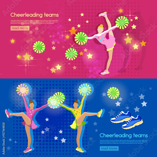 Cheerleading team banners school sports championship pom poms cheerleader girl vector