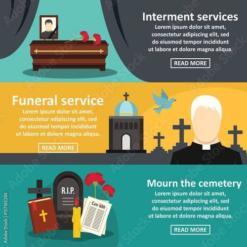 Funeral service banner horizontal set, flat style
