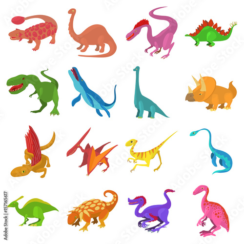 Dinosaur icons set, cartoon style