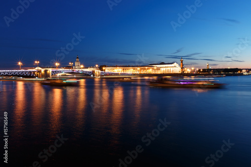 St. Petersburg By Night. Panorama of night city. View on the Neva river and the open bridge. © lenblr