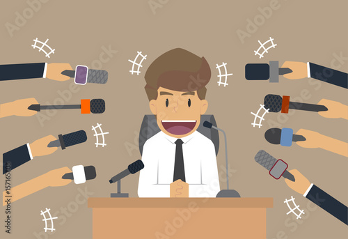 businessman gives a reporter interview