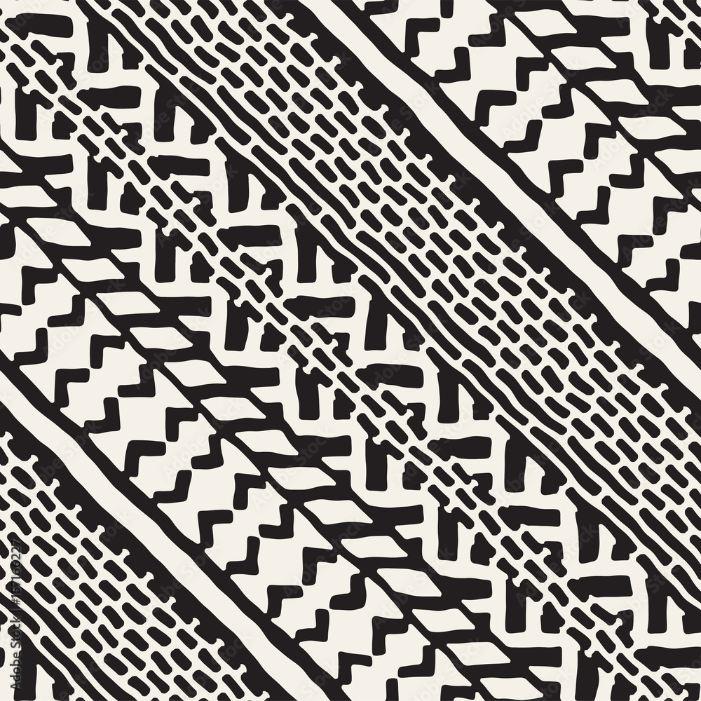 Hand drawn painted seamless pattern. Vector tribal design background. Ethnic motif. Geometric ethnic stripe lines illustration. For art prints, textile, wallpaper, wrapping paper.
